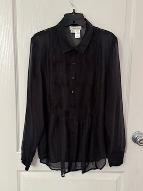 Coldwater Creek Black Semi-Sheer Button Front Blouse